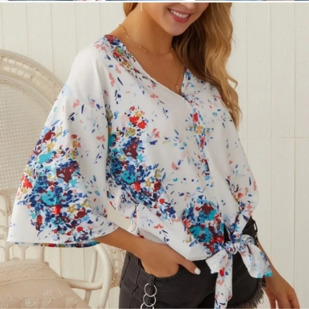 FLORAL TIE FRONT BOUTIQUE TOP